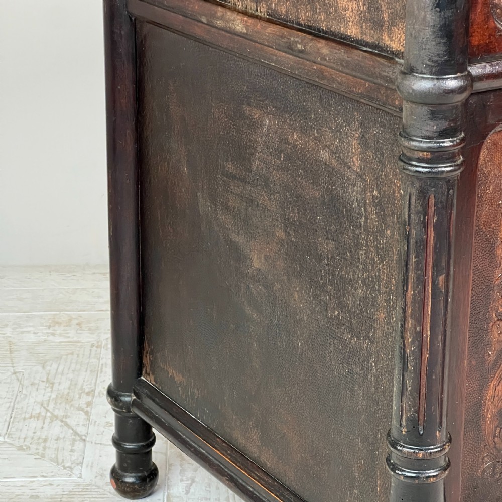 French Antique Marble Topped And Leathered Washstand View VI