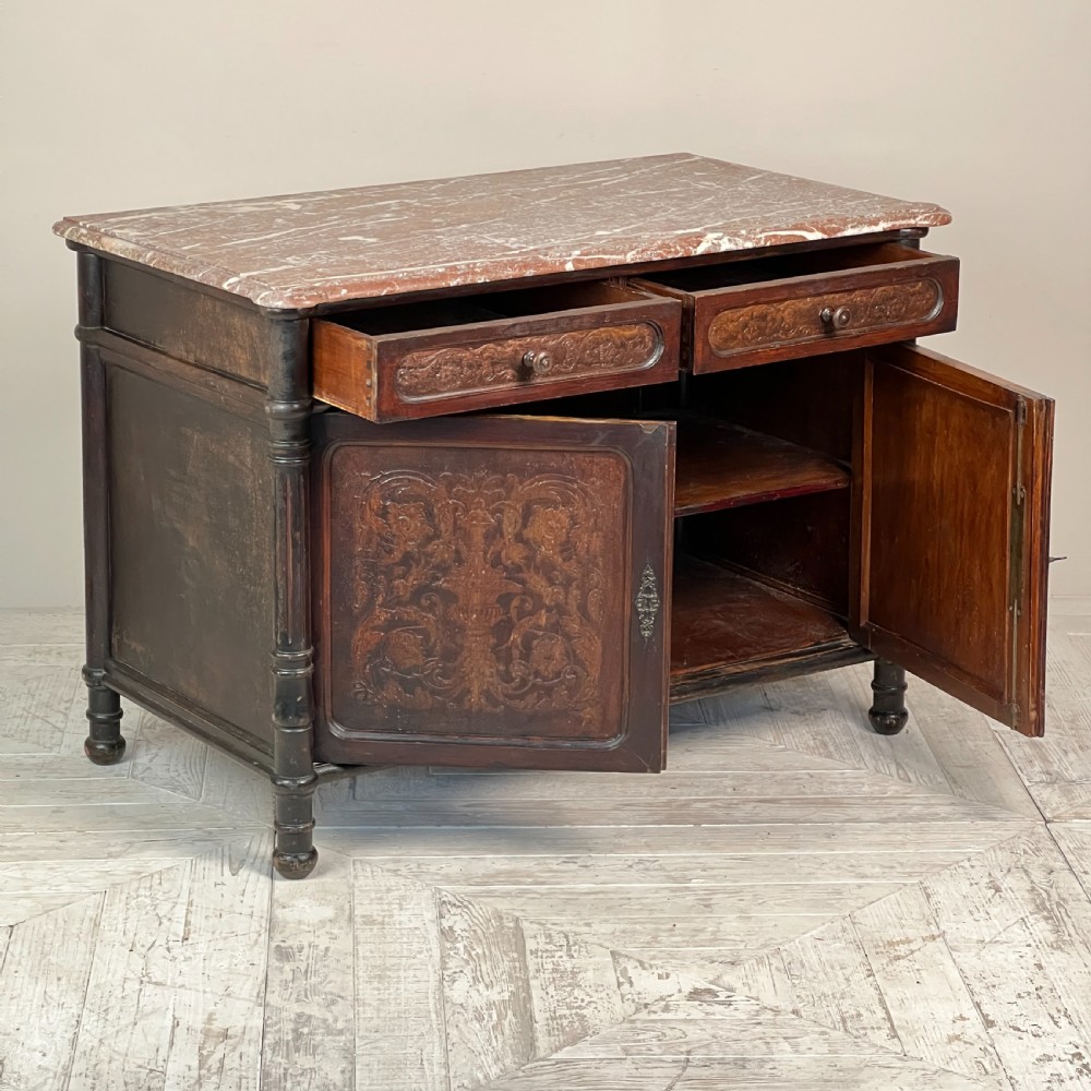 French Antique Marble Topped And Leathered Washstand View VII