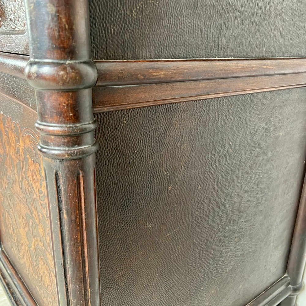 French Antique Marble Topped And Leathered Washstand View VIII