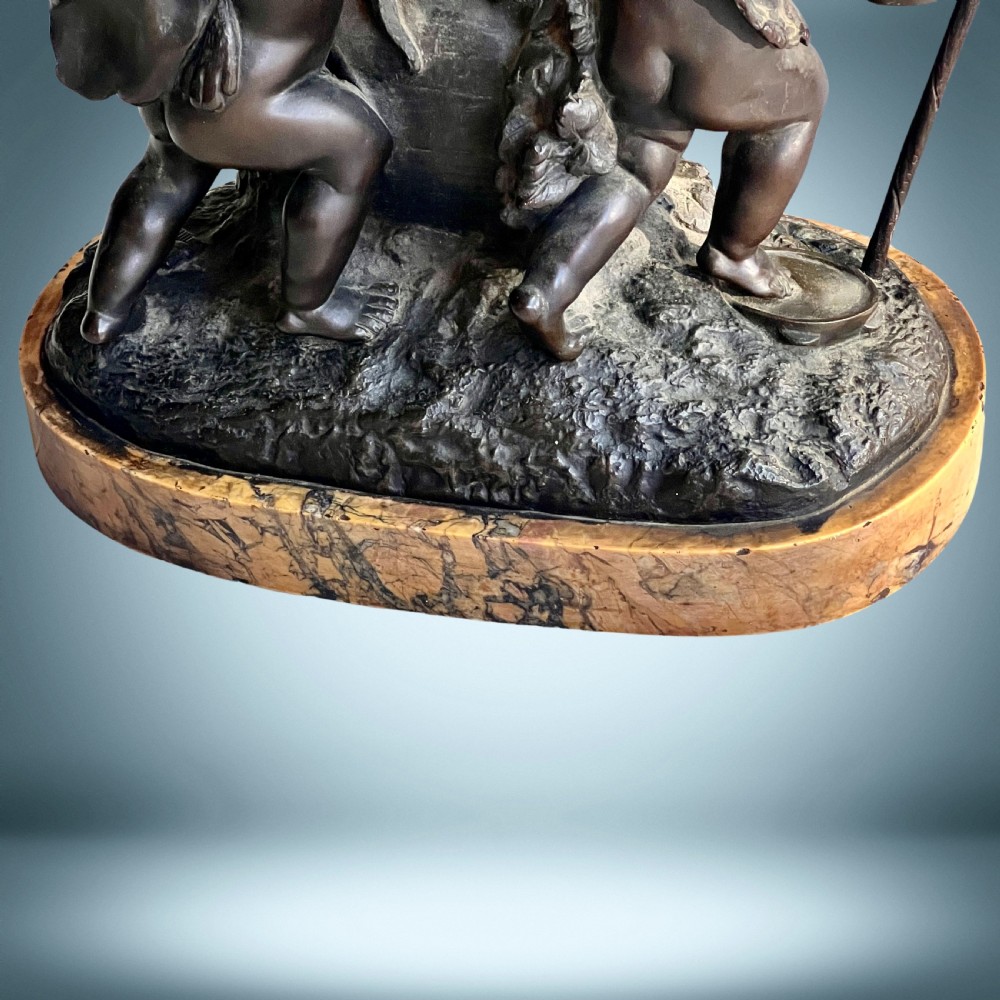 French Antique Bronze Sculpture Group Three Bacchanalia Putti View VIII