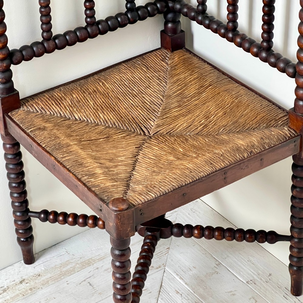 A 19th Century Corner Bobbin Chair With Rush Seat View III