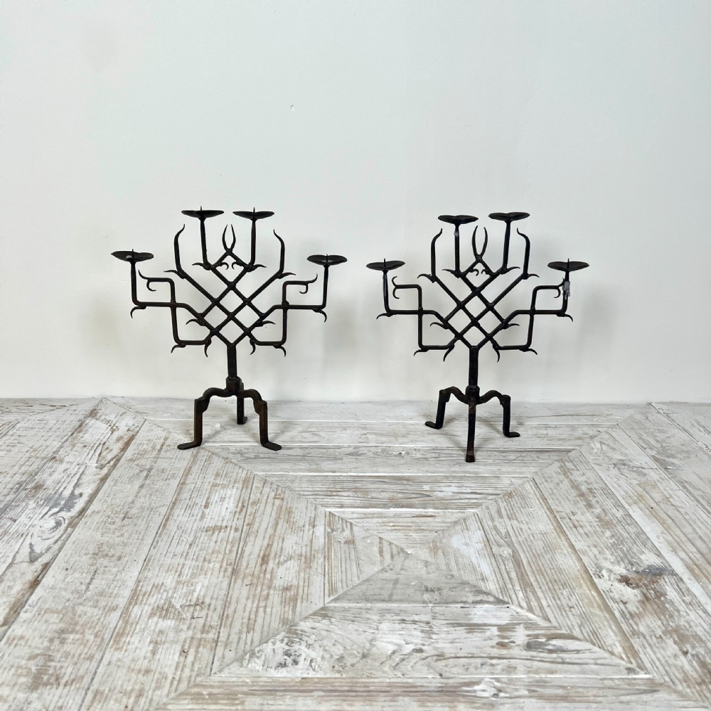 A Pair Of  Gothic Wrought Iron Candelabra