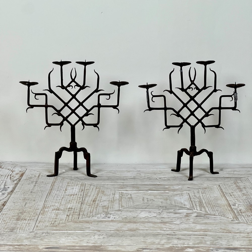A Pair Of  Gothic Wrought Iron Candelabra View II