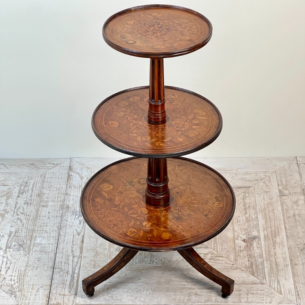 An Antique Dutch Marquetry Three Tier Dumbwaiter