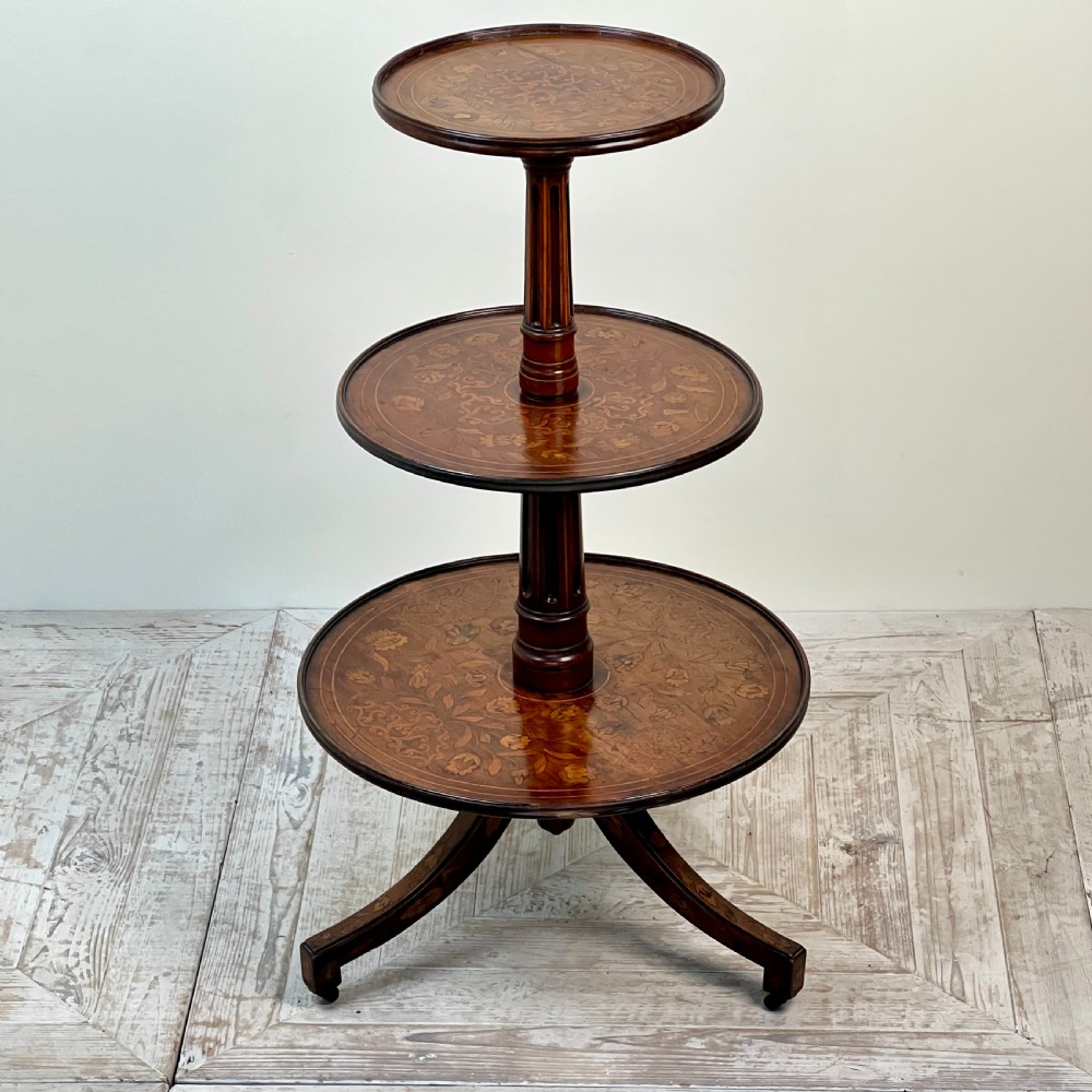 An Antique Dutch Marquetry Three Tier Dumbwaiter View III