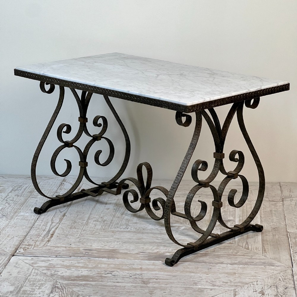 A Wrought Iron Marble Topped Coffee Or Side Table Circa 1930