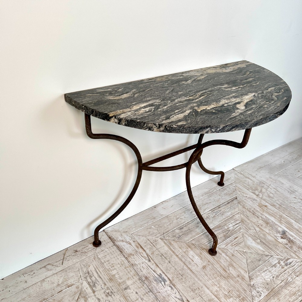 A Wrought Iron And Granite Topped Console Table (Pair Available) View VI
