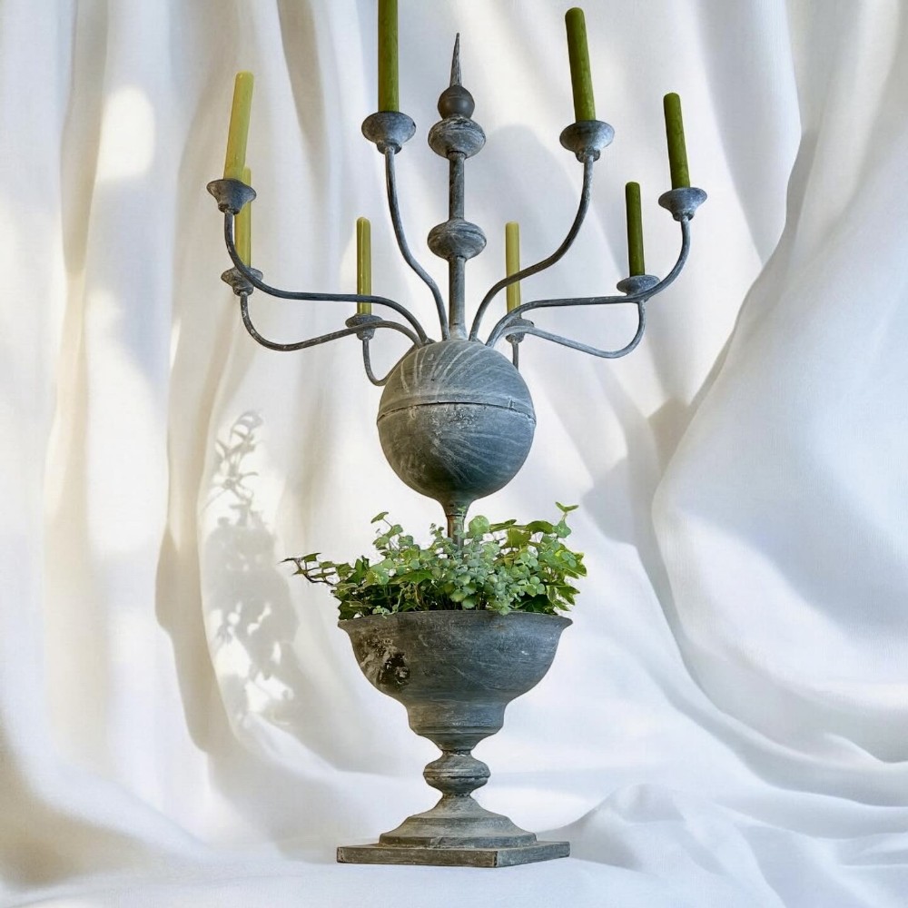 Large Vintage Belgium Zinc Candelabra Planter 