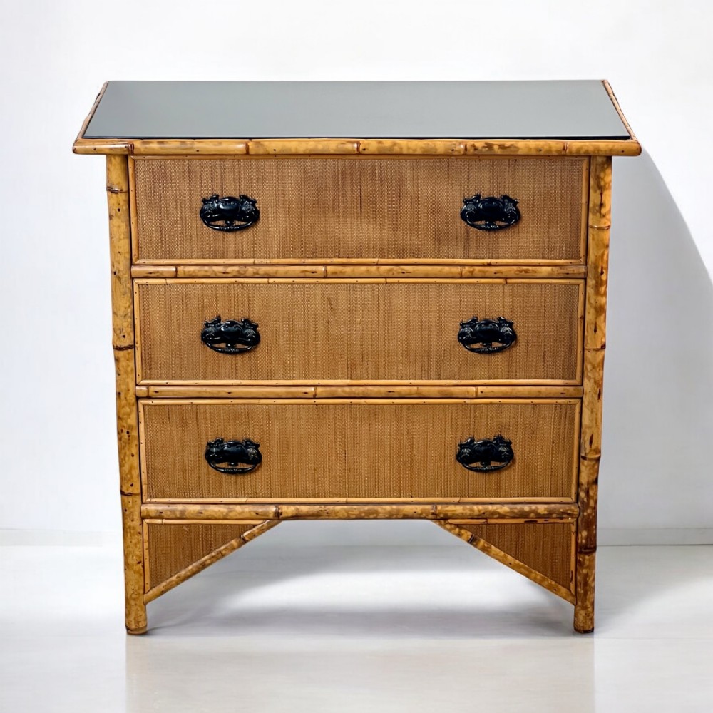 Vintage Bamboo And Wicker Chest Of Drawers