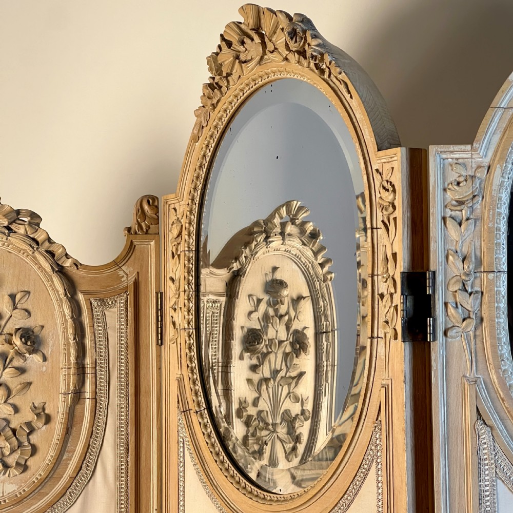 Large French Four-Fold Mirrored Dressing Screen Or Room Divider Circa 1920 View IX