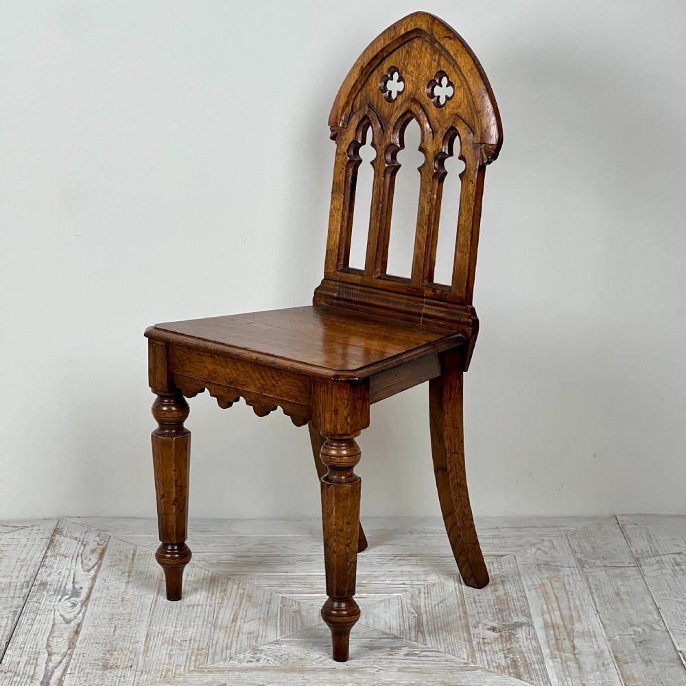 A Pair Of Gothic Oak Side Or Hall Chairs View III