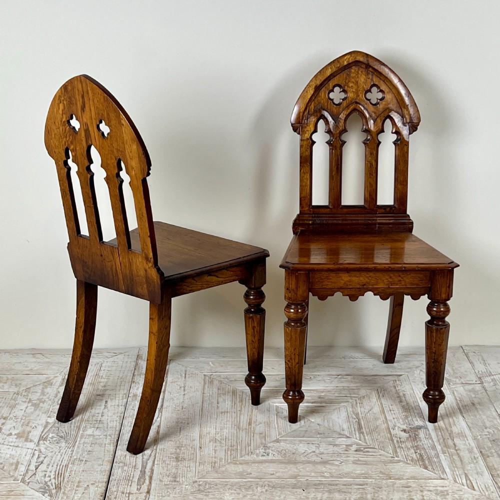 A Pair Of Gothic Oak Side Or Hall Chairs View VI