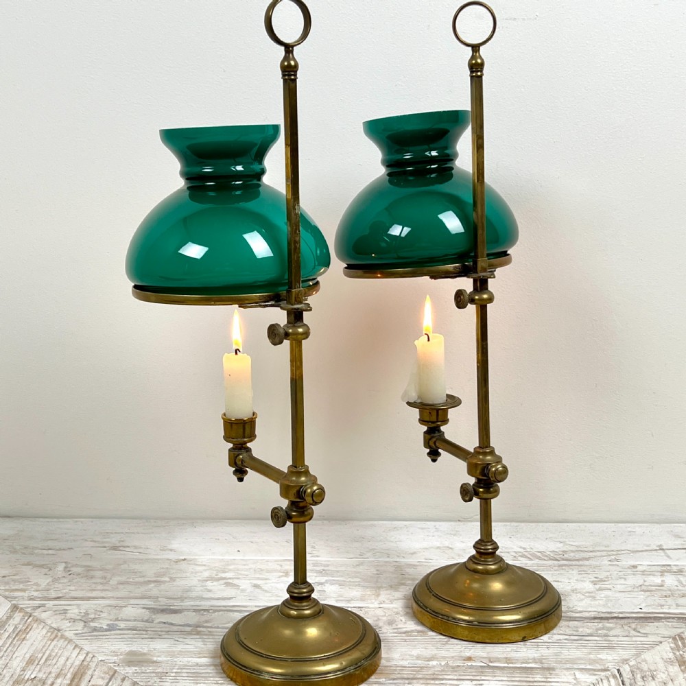 A Pair Of Victorian Adjustable Brass Student's Candle Lamps View V