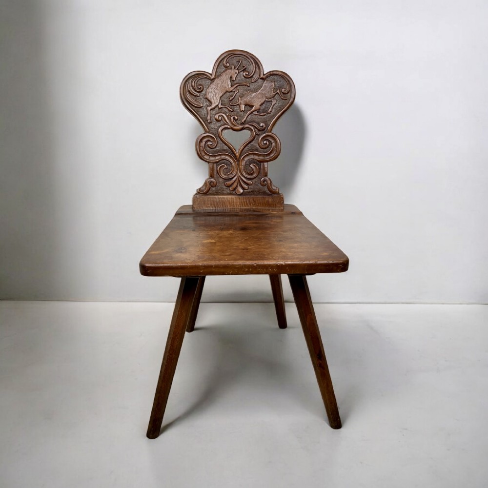 A Swiss Alpine Folk Art Escabelle Chair