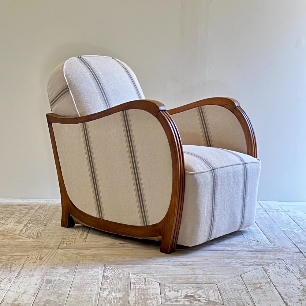 A Pair Of French Art Deco Linen Upholstered Armchairs  View III