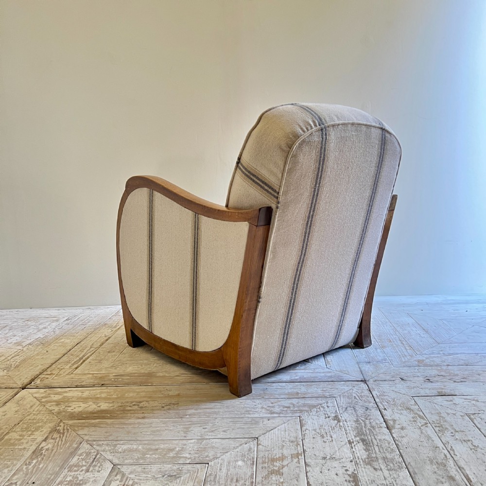 A Pair Of French Art Deco Linen Upholstered Armchairs  View IV