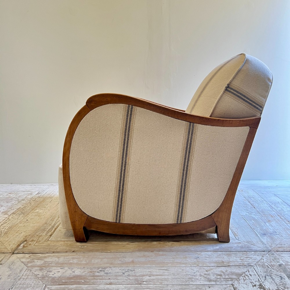 A Pair Of French Art Deco Linen Upholstered Armchairs  View V