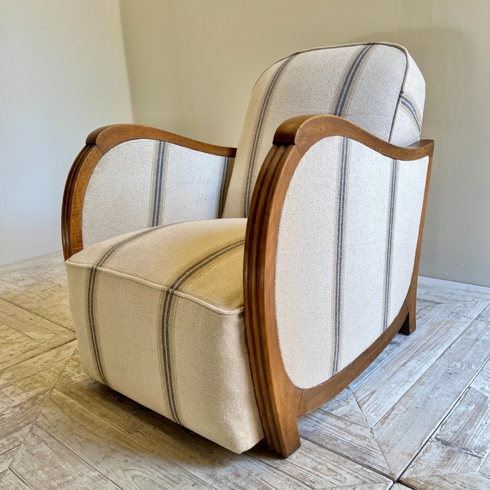 A Pair Of French Art Deco Linen Upholstered Armchairs  View VI