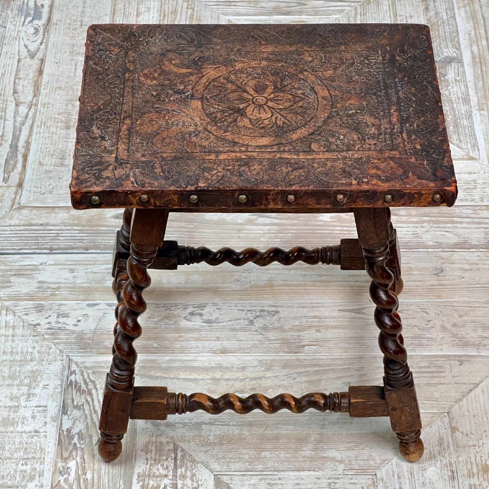 An Embossed Leather And Oak Barely Twist Side Or Occasional Table View III
