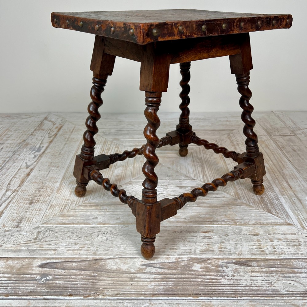 An Embossed Leather And Oak Barely Twist Side Or Occasional Table View V