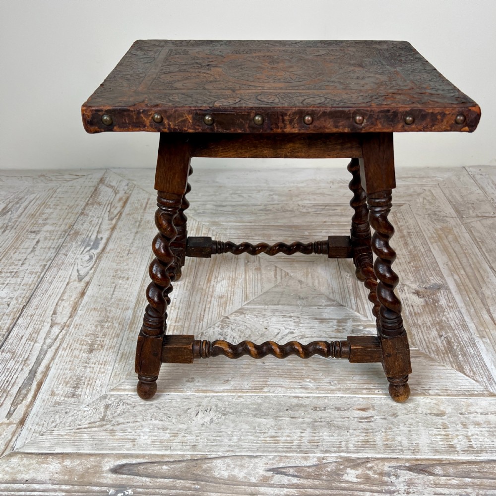 An Embossed Leather And Oak Barely Twist Side Or Occasional Table View VI