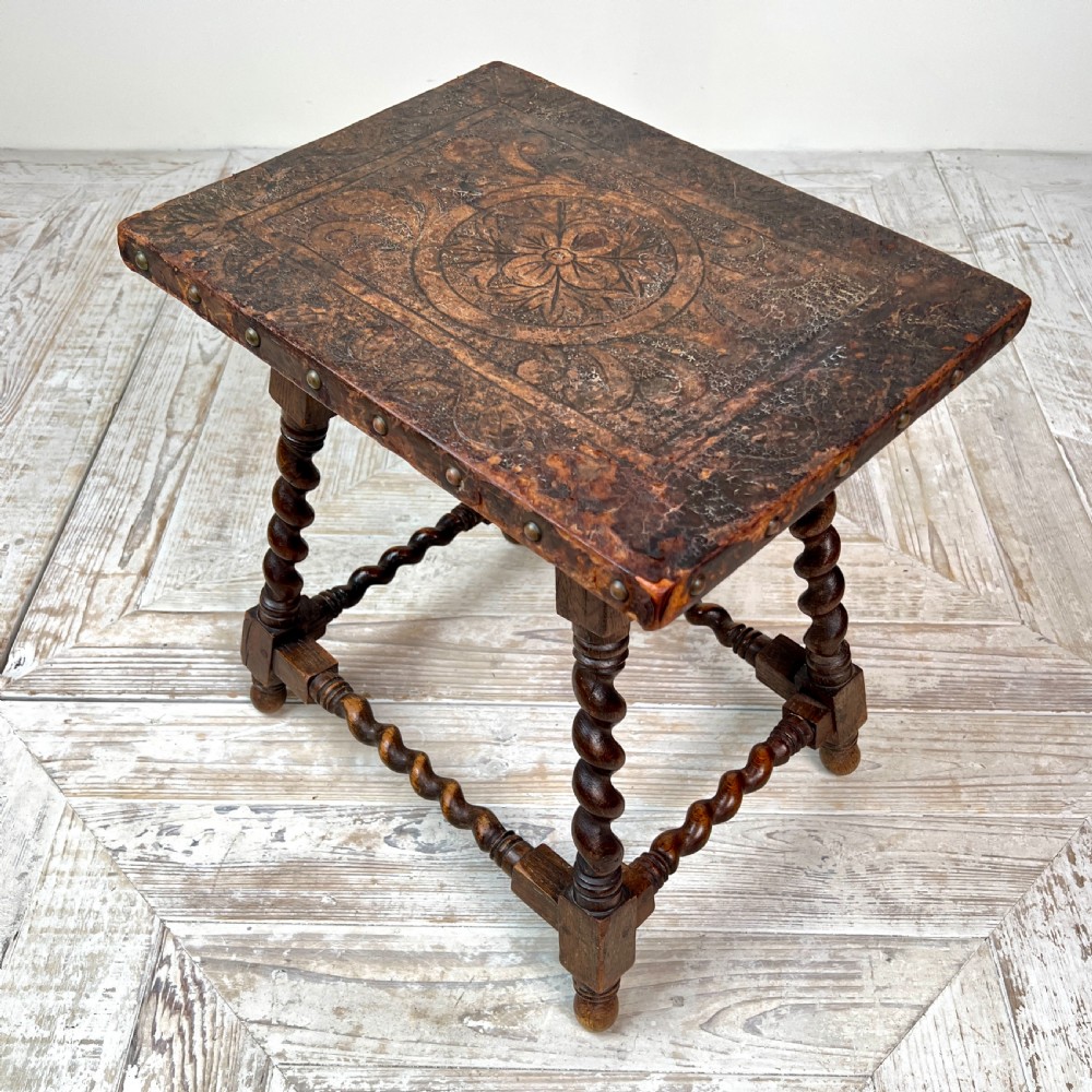 An Embossed Leather And Oak Barely Twist Side Or Occasional Table View VII
