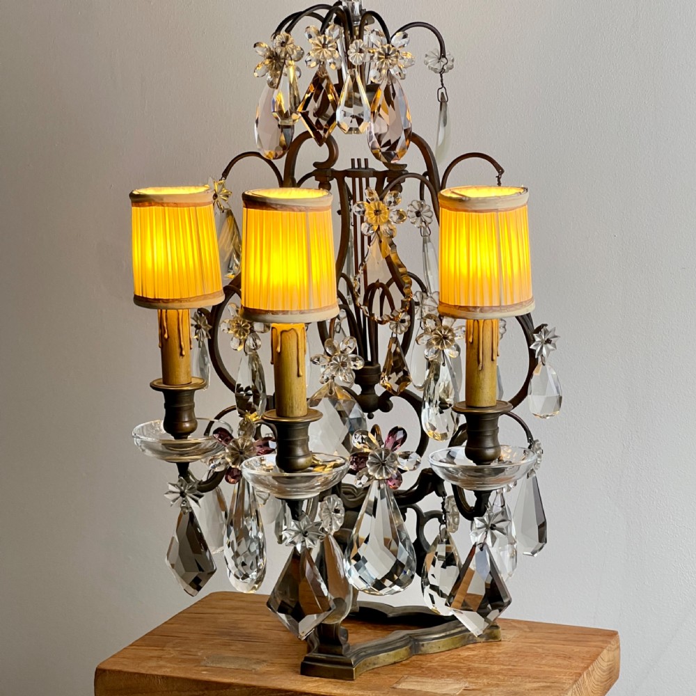 Antique French Bronze Three- Arm Table Lamp (Pair Available) View V