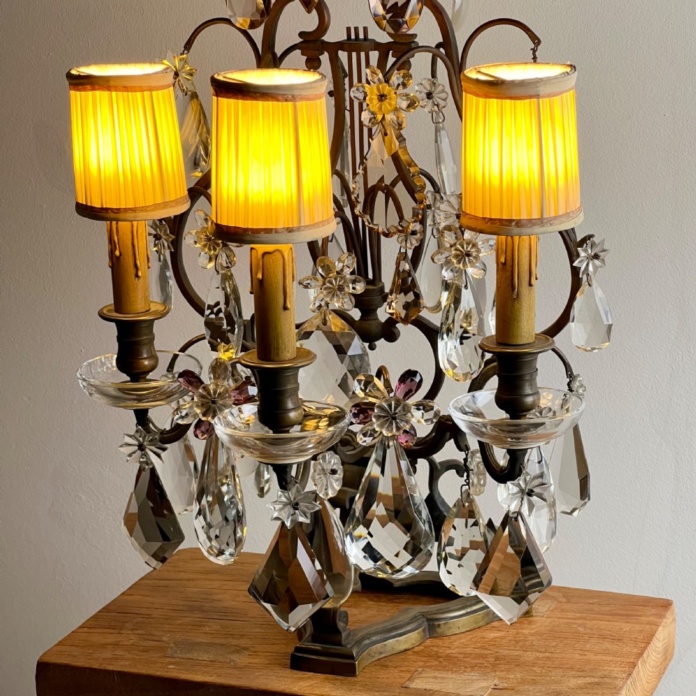 Antique French Bronze Three- Arm Table Lamp (Pair Available) View X