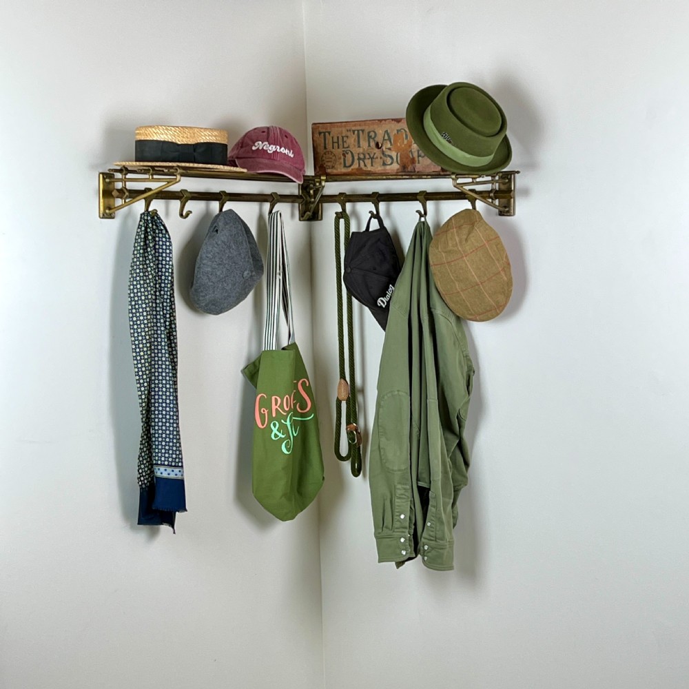 A Rare Art Deco Brass Corner Coat And Hat Rack View III