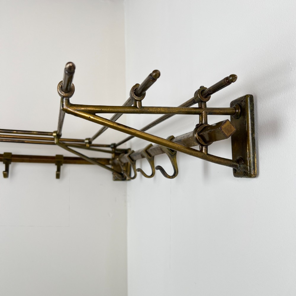 A Rare Art Deco Brass Corner Coat And Hat Rack View XI