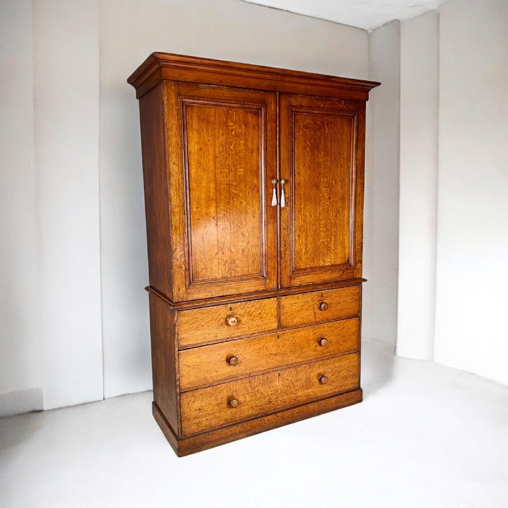 19th Century Oak Wardrobe Linen Press Or Housekeeper's Cupboard