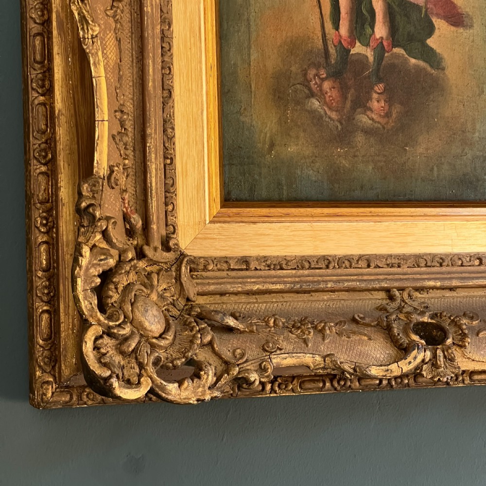 Antique C18th Oil Painting Of  Archangel Michael In Gilt Frame View VII