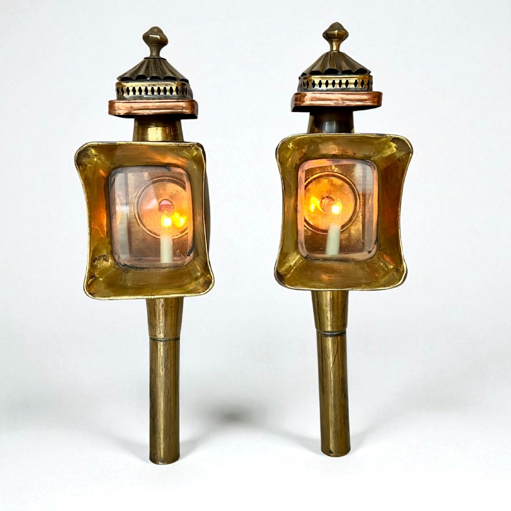 Pair Of Antique Brass And Copper Carriage Lamps