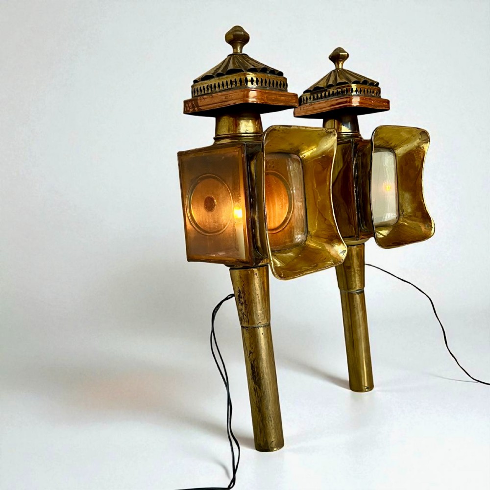 Pair Of Antique Brass And Copper Carriage Lamps View II