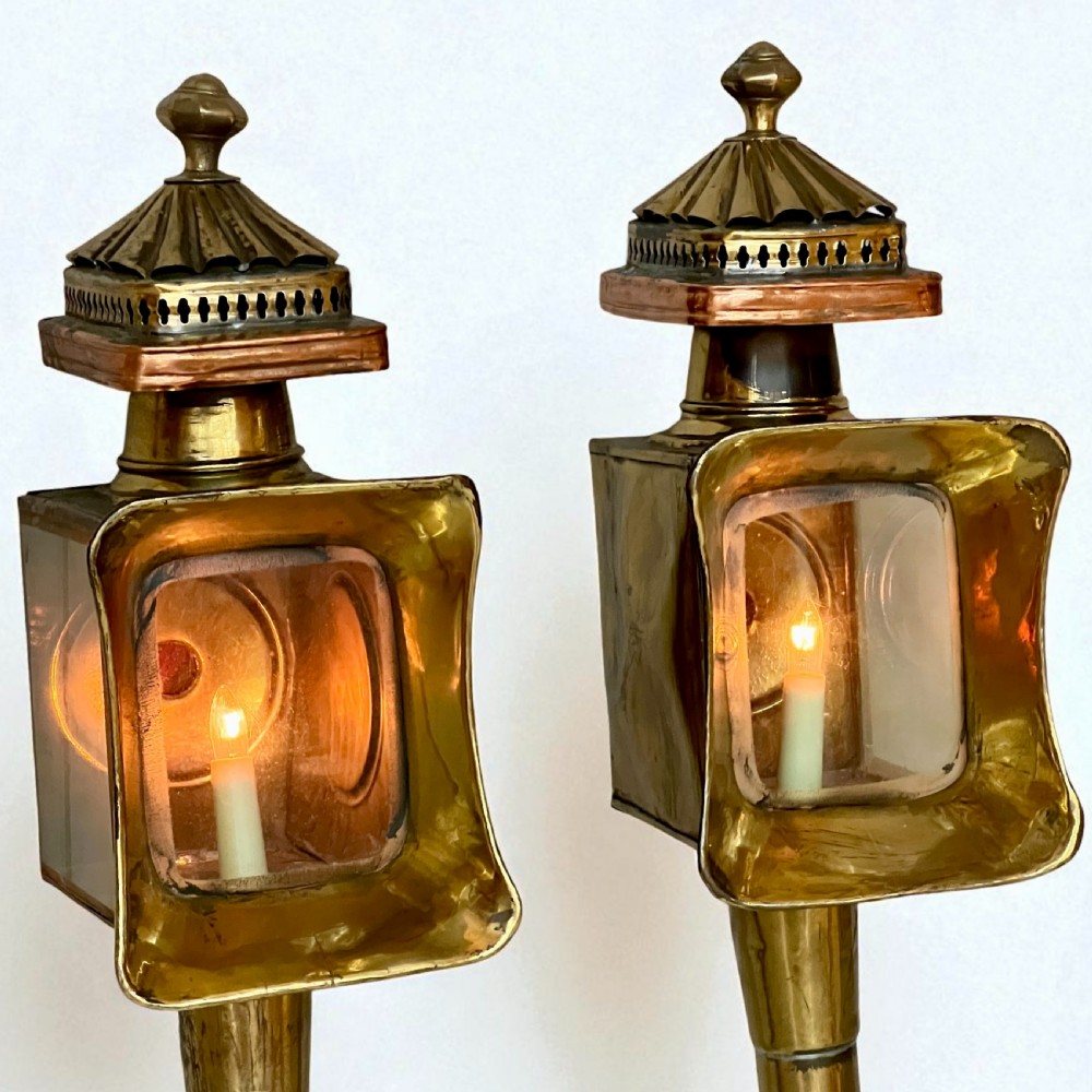 Pair Of Antique Brass And Copper Carriage Lamps View IV