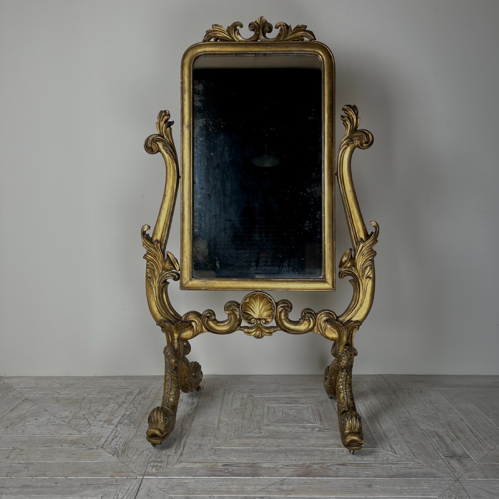 Antique Venetian Cheval Mirror With Carved Giltwood Frame View II