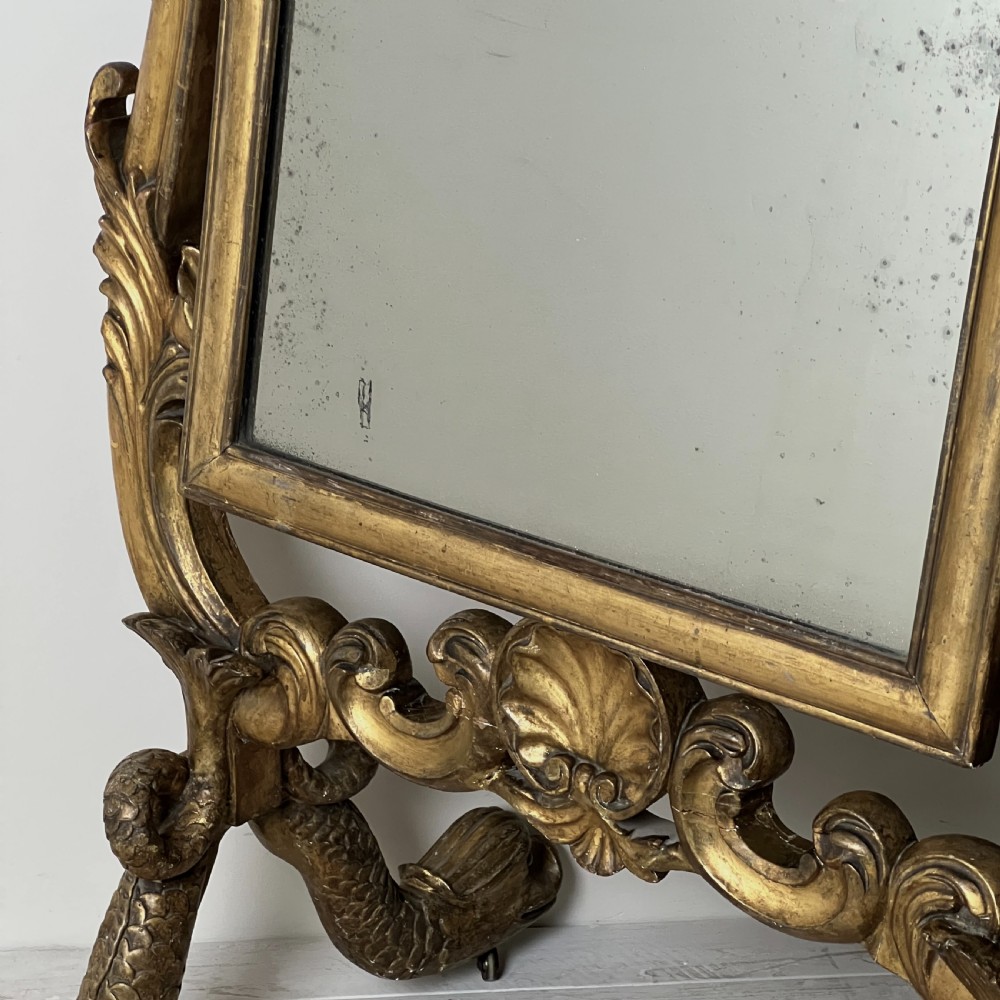 Antique Venetian Cheval Mirror With Carved Giltwood Frame View VI