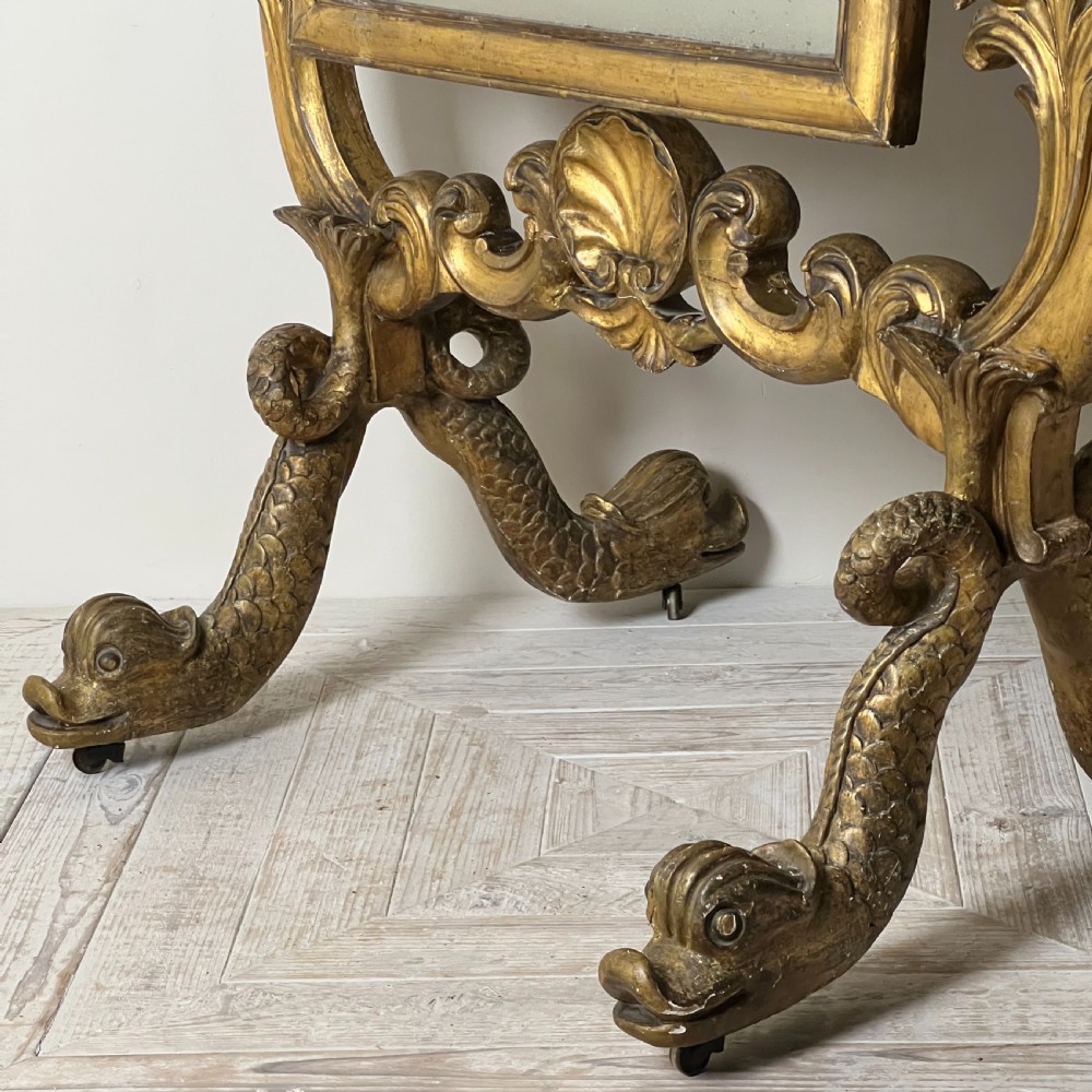 Antique Venetian Cheval Mirror With Carved Giltwood Frame View VII