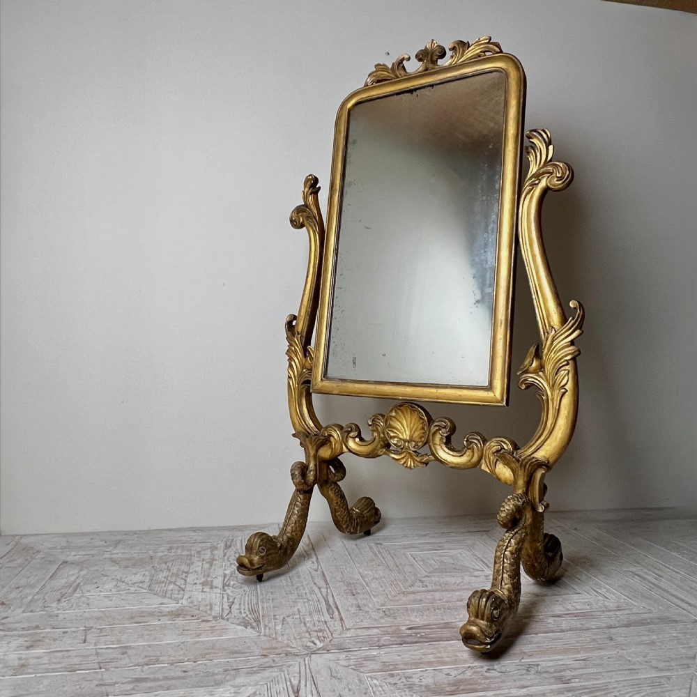 Antique Venetian Cheval Mirror With Carved Giltwood Frame View IX