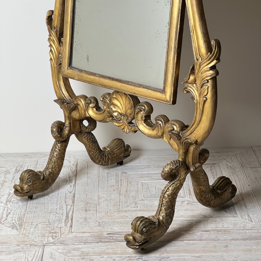 Antique Venetian Cheval Mirror With Carved Giltwood Frame View X