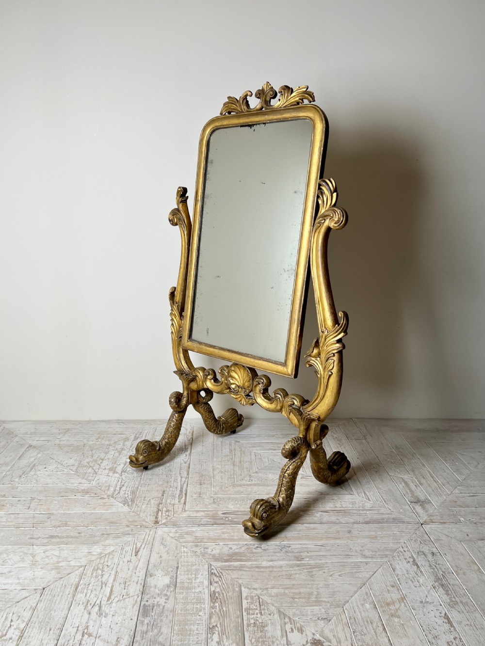 Antique Venetian Cheval Mirror With Carved Giltwood Frame View XI