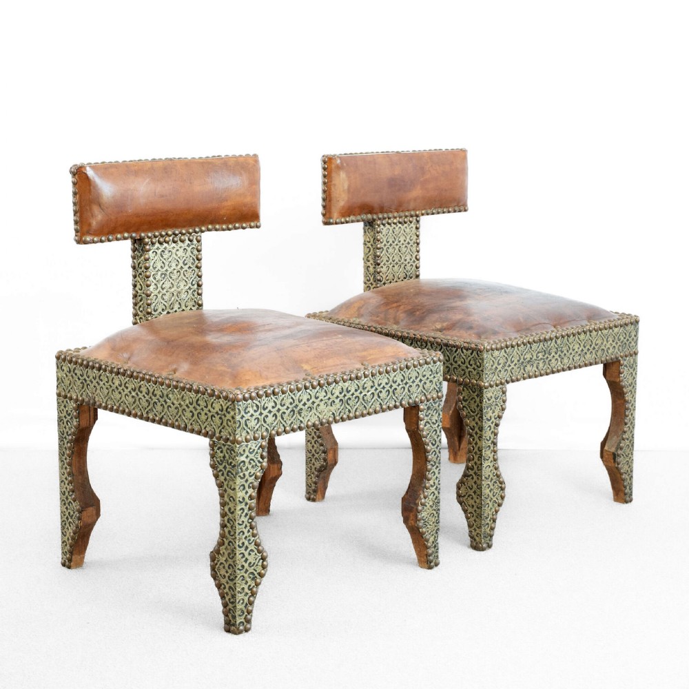 Pair Of Moroccan Berber Leather And Repoussé Chairs View II