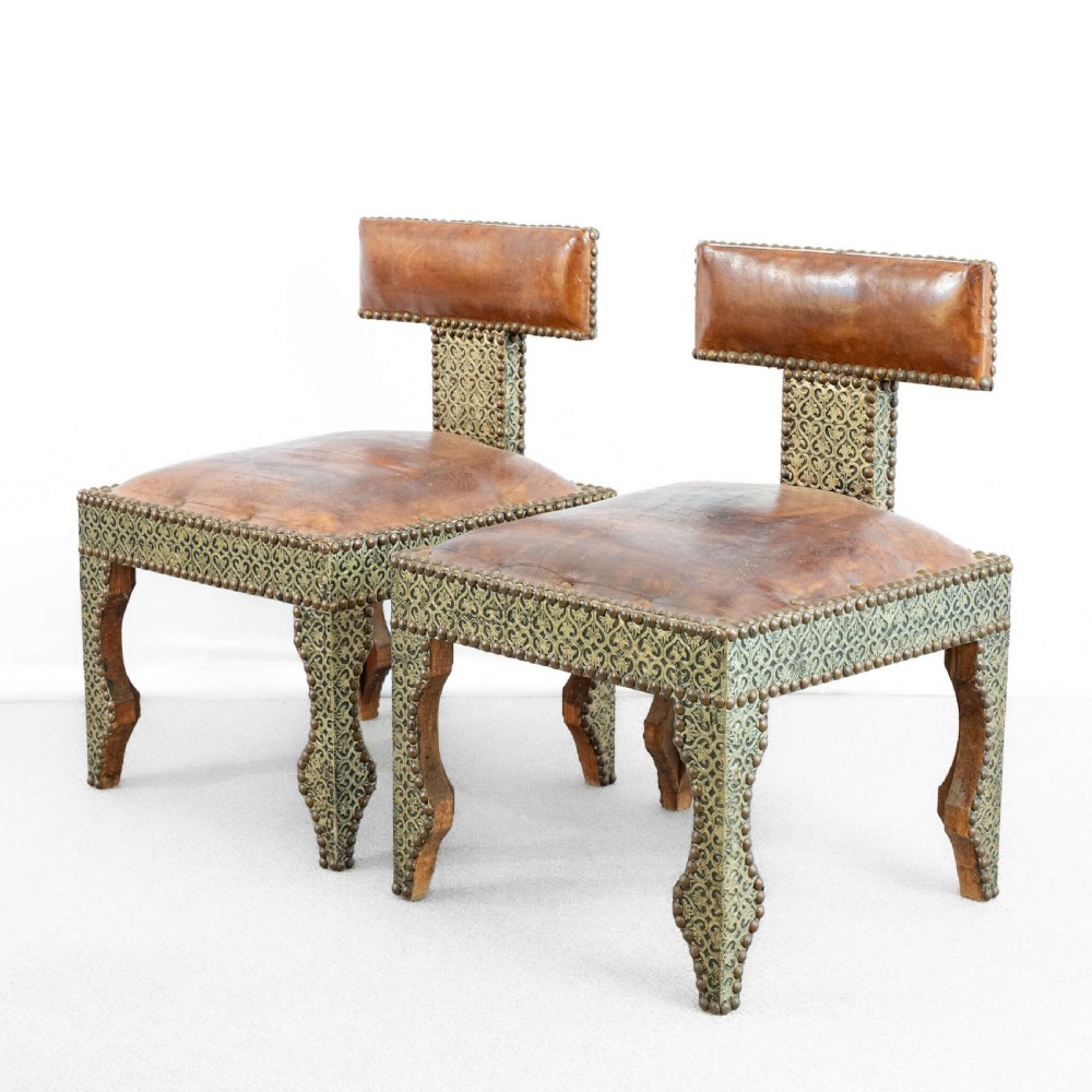 Pair Of Moroccan Berber Leather And Repoussé Chairs View III