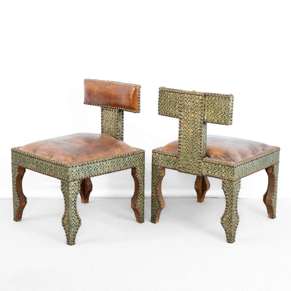 Pair Of Moroccan Berber Leather And Repoussé Chairs View IV
