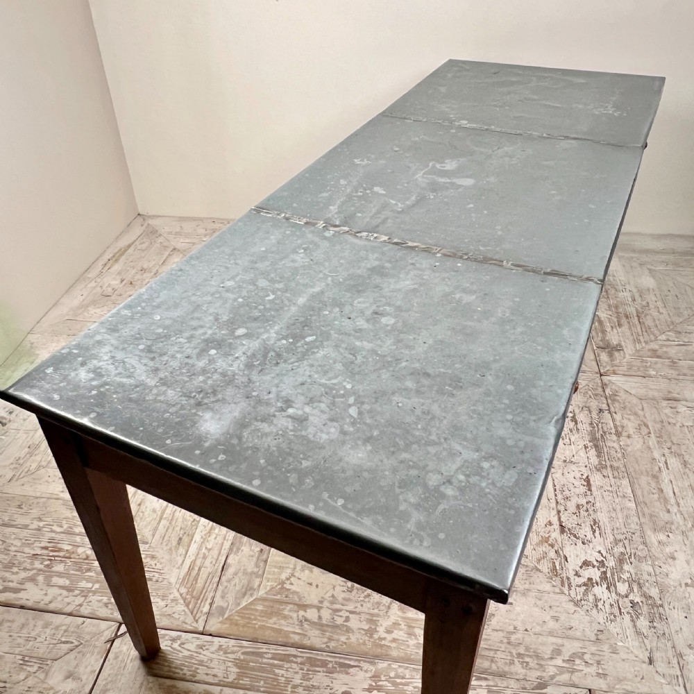 French Zinc Topped Kitchen Or Dining Table With Two Drawers View III