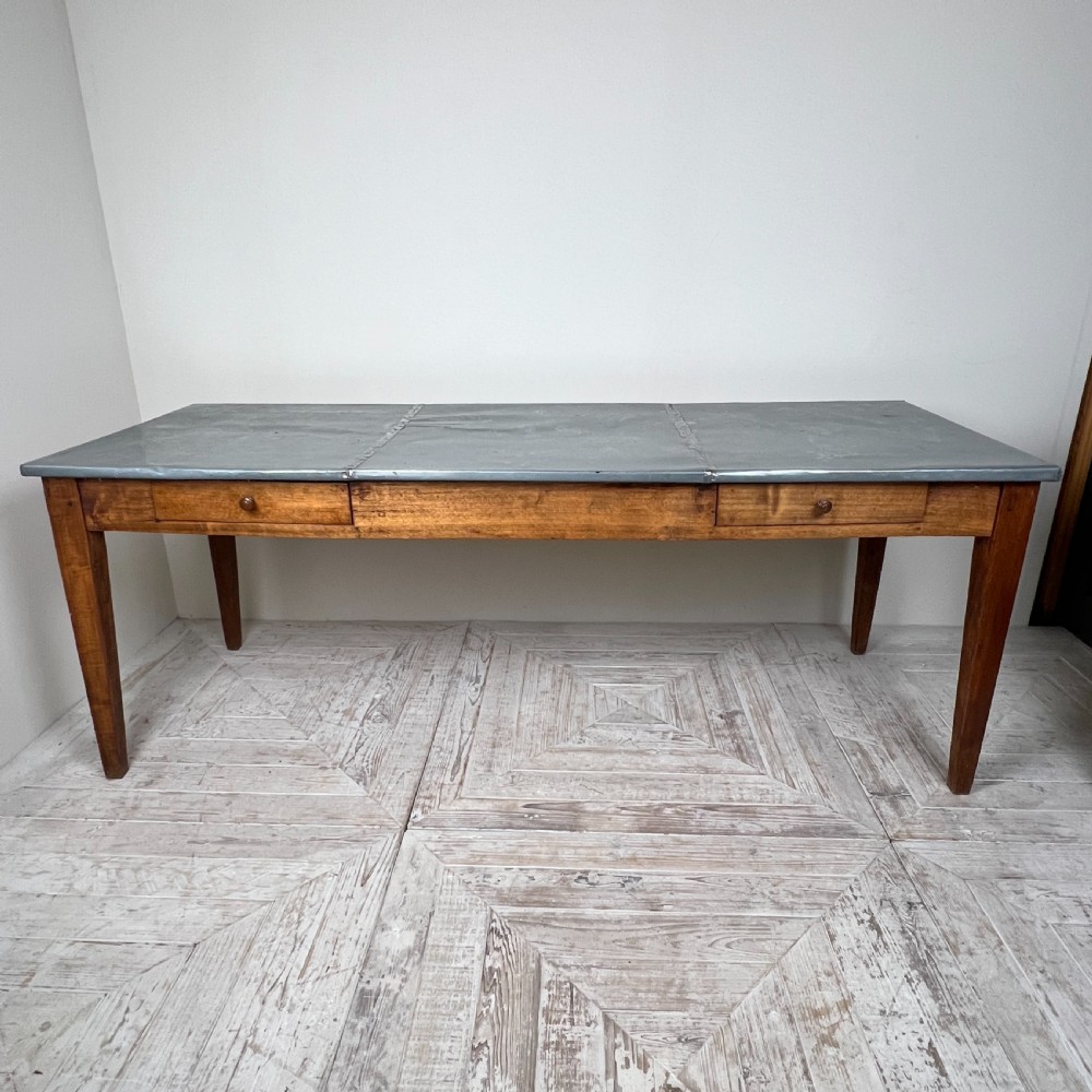 French Zinc Topped Kitchen Or Dining Table With Two Drawers View IV