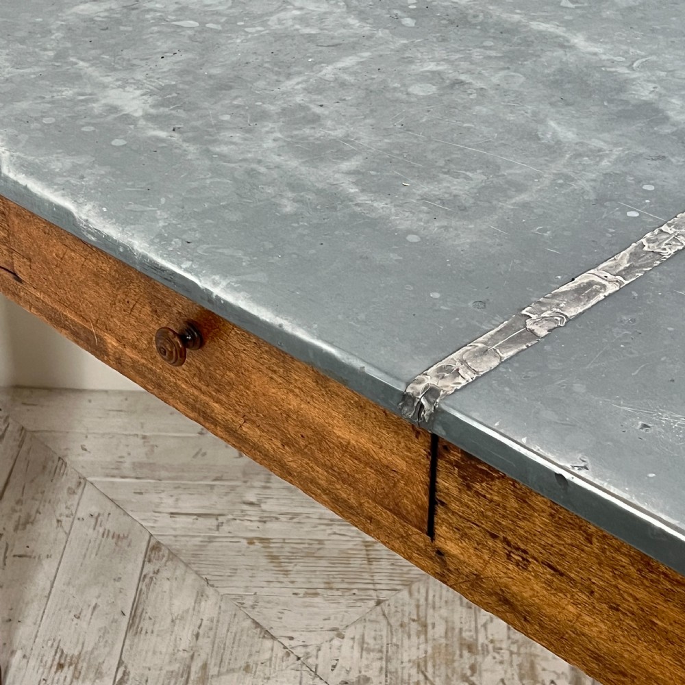 French Zinc Topped Kitchen Or Dining Table With Two Drawers View VI