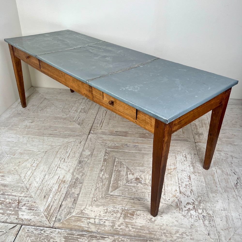 French Zinc Topped Kitchen Or Dining Table With Two Drawers View VII