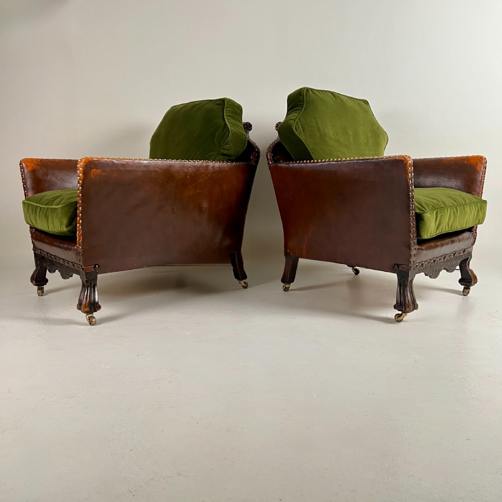 Pair Of  His And Hers French Leather Club Chairs View II