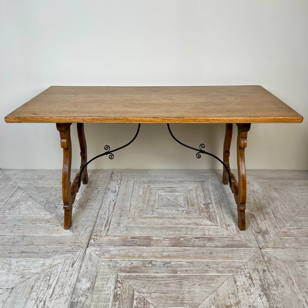 C19th Spanish Oak & Wrought Iron Table – Kitchen, Dining, Or Centre Table